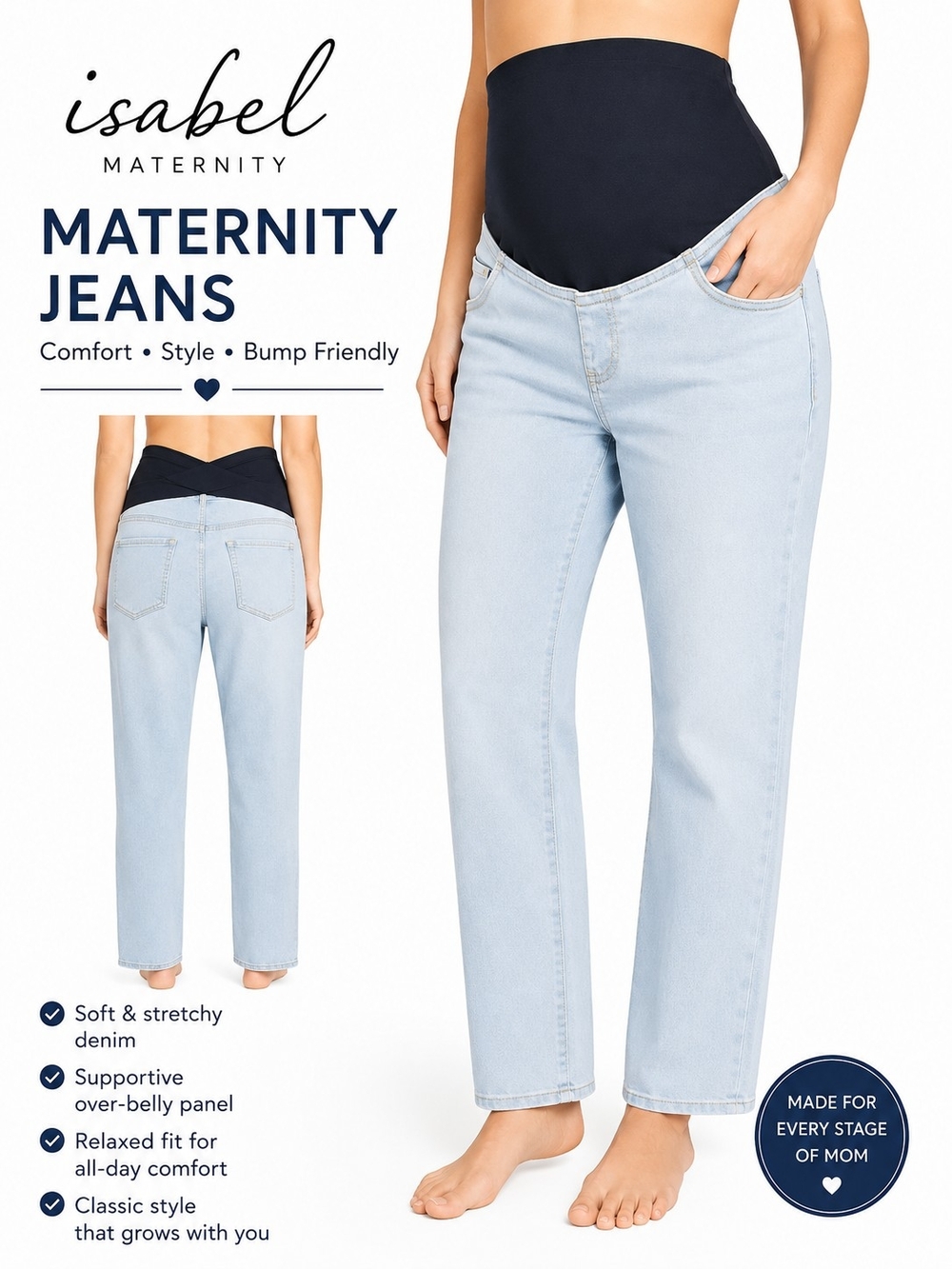 Isabel Maternity by Ingrid & Isabel Light Blue Over-Belly Straight Leg Jeans